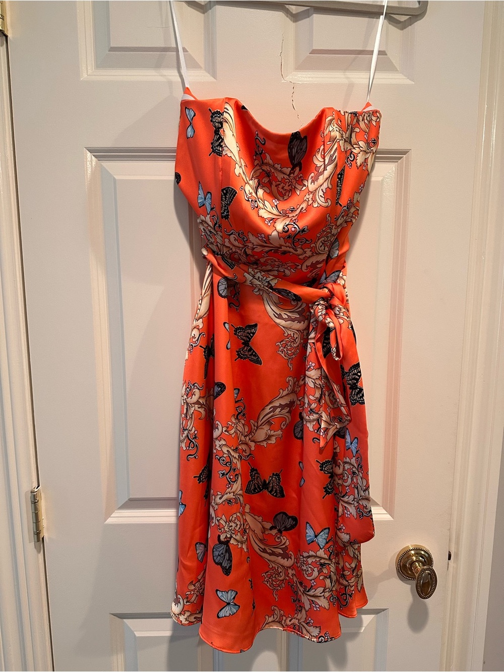 JB by Julie Brown Orange Butterfly-Print Cowl Neck Mini Dress